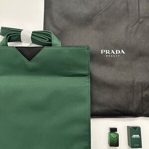 Prada Beauty Green Tote with Men’s fragrance cologne